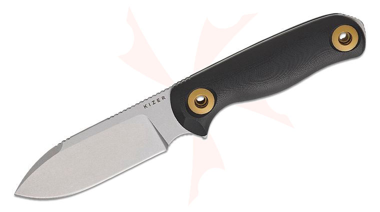 Kizer Cutlery Azo Drop Bear Fix 3 Fixed Blade Knife 3.8 inch 14C28N Stonewashed Drop Point Blade, Black G10 Handles, Kydex Sheath