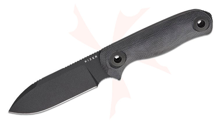 Kizer Cutlery Azo Drop Bear Fix 3 Fixed Blade Knife 3.8 inch 1095 Black Coated Drop Point Blade, Black Micarta Handles, Kydex Sheath