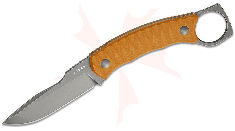 Kizer Cutlery Maksim Epifantsev BILLY BONES Fixed Blade Knife 3.54 inch AEB-L Gray PVD Stonewashed Drop Point Blade, Sand G10 Handles, Kydex Sheath