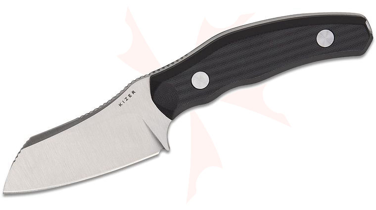 Kizer Cutlery O. SHO Bulldog Fix Fixed Blade Knife 2.97 inch 14C28N Satin Sheepsfoot Blade, Black G10 Handles, Kydex Sheath