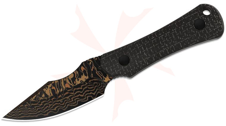 Kizer Cutlery Maverick Customs Bone Fixed Blade Knife 3.23 inch Copper Damascus Drop Point Blade, Black Micarta Handles, Kydex Sheath