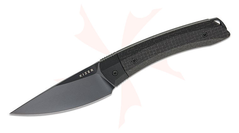 Kizer Cutlery Vladimir Legachev Momo Fix 3 Fixed Blade Knife 3.2 inch AEB-L Black PVD Drop Point Blade, Black Micarta Handles with Black G10 Bolsters, Kydex Sheath