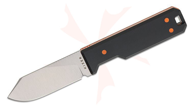 Kizer Cutlery Jordan Scolman Abrams Fixed Blade Knife 3.12 inch 14C28N Satin Spey Point Blade, Black G10 Handles with Orange G10 Inlays, Kydex Sheath