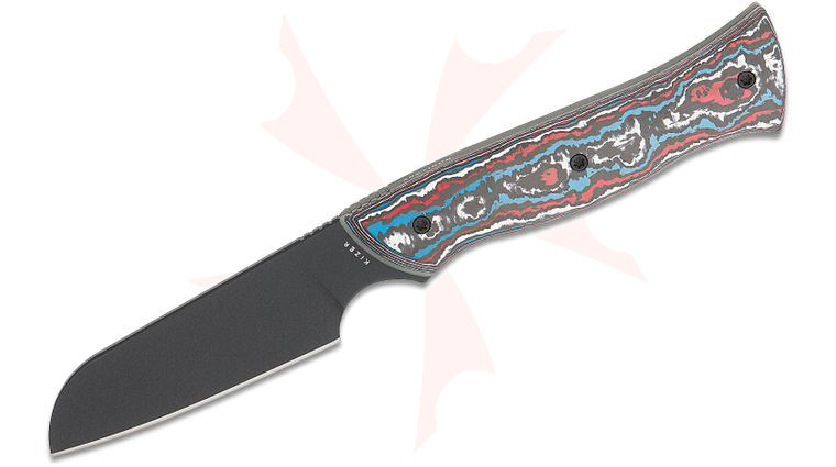 Kizer Cutlery Jordan Scolman Whip Tail Fixed Blade Knife 3.25 inch CPM-10V Black Sheepsfoot Blade, Nebula FatCarbon Handles with GITD G10 Spacers, Kydex Sheath