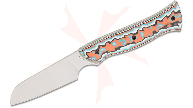 Kizer Cutlery Jordan Scolman Whip Tail Fixed Blade Knife 3.25 inch AEB-L Satin Sheepsfoot Blade, Multi-Color Vortex Pattern Micarta Handles with GITD G10 Spacers, Kydex Sheath