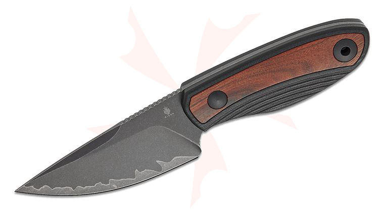 Kizer Cutlery Vincent Rizzo Finch Fixed Blade Knife 3.09 inch 3-Layer Composite Acid Washed Drop Point Blade, Black G10 Handles with Mkuruti Wood Inlays, Kydex Sheath