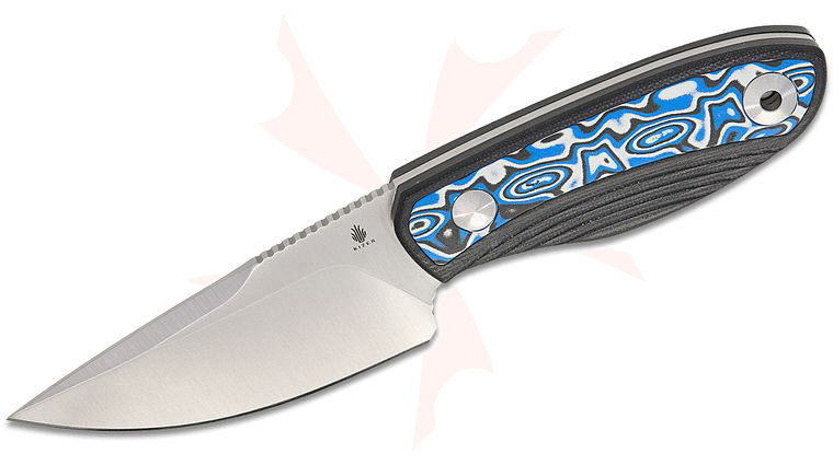 Kizer Cutlery Vincent Rizzo Finch Fixed Blade Knife 3.09 inch AEB-L Satin Drop Point Blade, Black Micarta Handles with Blue Vortex Micarta Inlays, Kydex Sheath