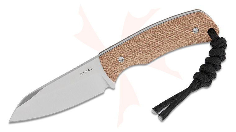 Kizer Cutlery Jakeb Ginsberg Field Mouse Fixed Blade Knife 2.75 inch 14C28N Satin Sheepsfoot Blade, Brown Norplex UltreX Micarta Handles, Kydex Sheath