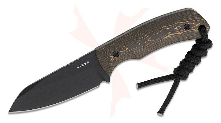 Kizer Cutlery Jakeb Ginsberg Field Mouse Fixed Blade Knife 2.75 inch CPM-3V Black Sheepsfoot Blade, Gold Camo FatCarbon Handles, Kydex Sheath