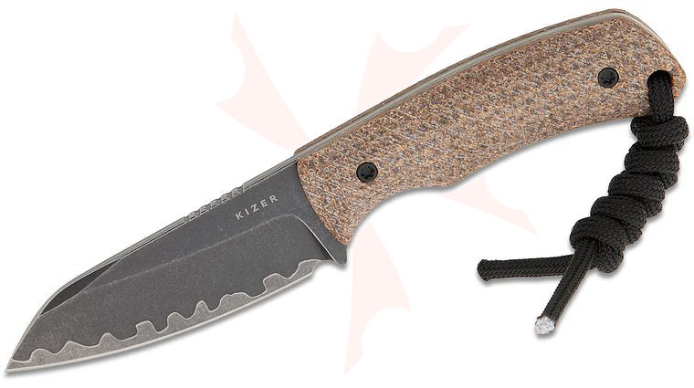 Kizer Cutlery Jakeb Ginsberg Field Mouse Fixed Blade Knife 2.75 inch 3-Layer Composite Acid Washed Sheepsfoot Blade, Glow-in-the-Dark Canvas Micarta Handles, Kydex Sheath