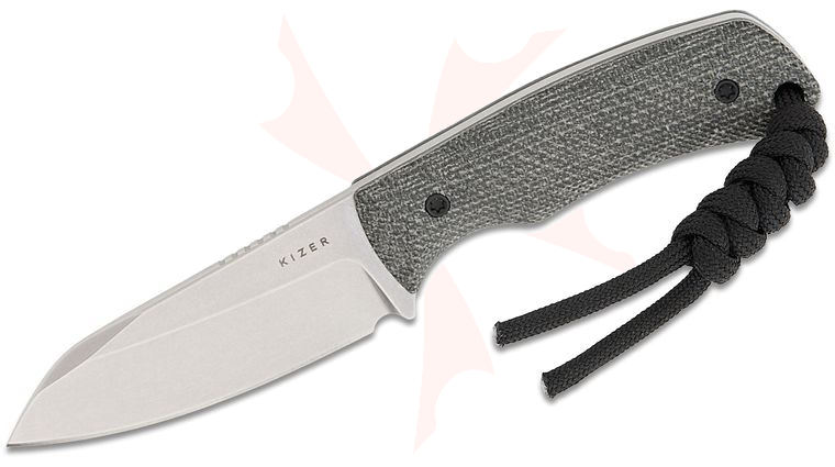 Kizer Cutlery Jakeb Ginsberg Field Mouse Fixed Blade Knife 2.75 inch 14C28N Stonewashed Sheepsfoot Blade, Black Norplex UltreX Micarta Handles, Kydex Sheath