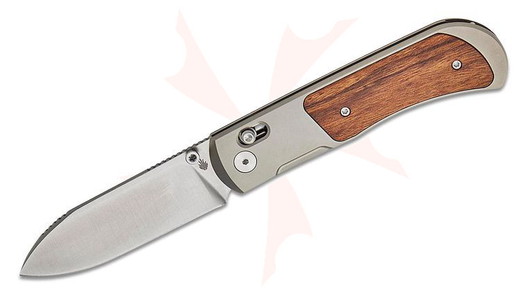 Kizer Cutlery Azo Tycho Clutch Lock Folding Knife 3.13 inch CPM-S45VN Satin Drop Point Blade, Gray Titanium Handles with Mkuruti Wood Inlays