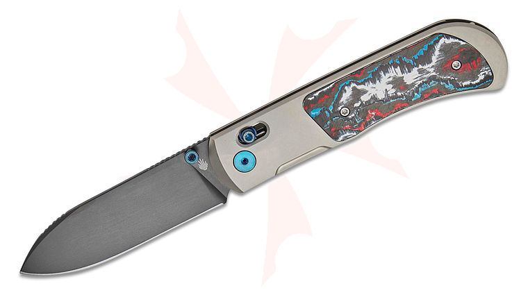 Kizer Cutlery Azo Tycho Clutch Lock Folding Knife 3.13 inch M390 Black DLC-Ultra Drop Point Blade, Gray Titanium Handles with Nebula FatCarbon Inlays