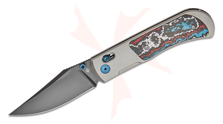 Kizer Cutlery Azo Tycho Clutch Lock Folding Knife 3.17 inch CPM-S45VN Black DLC-Ultra Clip Point Blade, Gray Titanium Handles with Nebula FatCarbon Inlays