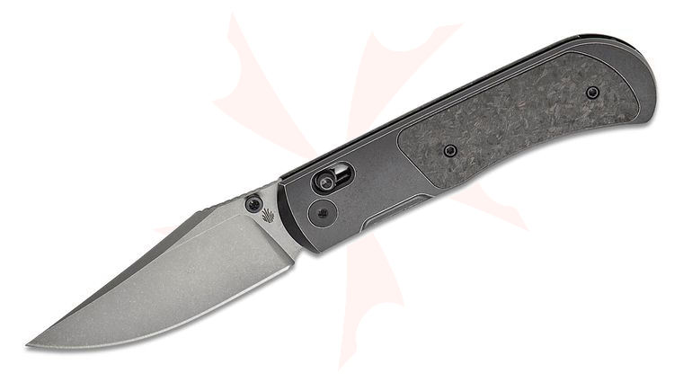 Kizer Cutlery Azo Tycho Clutch Lock Folding Knife 3.17 inch M390 Stonewashed Clip Point Blade, Black Titanium Handles with Carbon Fiber Inlays