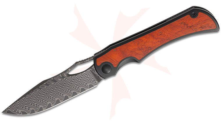 Kizer Cutlery Johan Jordaan Allure Liner Lock Front Flipper Knife 3.52 inch Damascus Drop Point Blade, Black Titanium Handles with Panama Rosewood Inlays