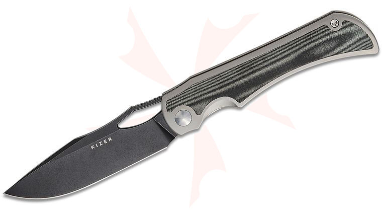Kizer Cutlery Johan Jordaan Allure Liner Lock Front Flipper Knife 3.52 inch S45VN Black Stonewashed Drop Point Blade, Silver Titanium Handles with Black Norplex UltreX Micarta Inlays