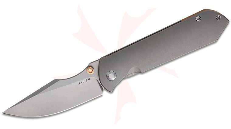Kizer Cutlery Maverick Customs Harpoon Fold Frame Lock Front Flipper Knife 3.4 inch Elmax Satin Harpoon Blade, Contoured Titanium Handles