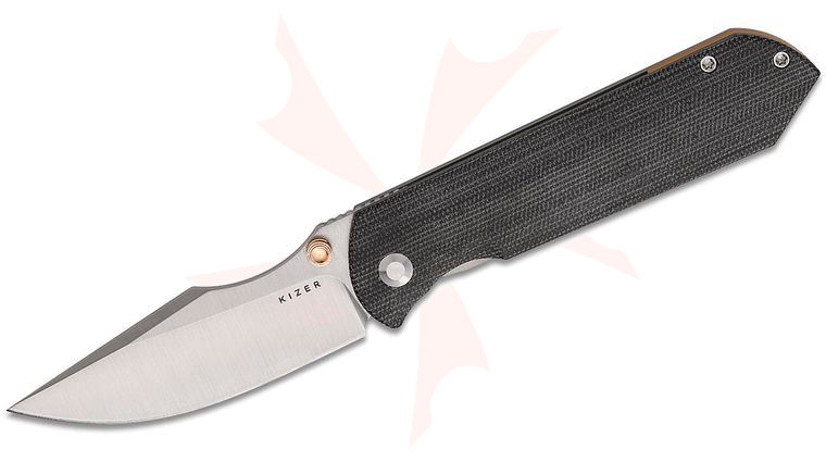 Kizer Cutlery Maverick Customs Harpoon Fold Frame Lock Front Flipper Knife 3.4 inch Elmax Satin Harpoon Blade, Contoured Gray & Black Norplex UltreX Micarta and Titanium Handles