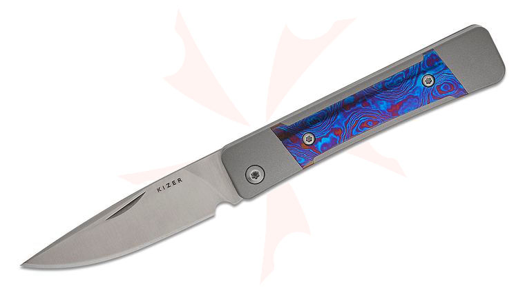 Kizer Cutlery Jonathan Styles Little Grand Slipjoint Folding Knife 2.52 inch M390 Satin Drop Point Blade, Gray Titanium Handles with Timascus Inlays