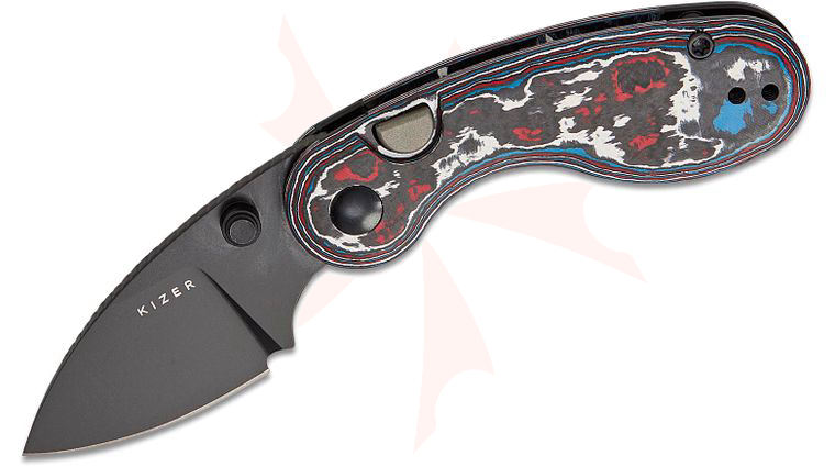 Kizer Cutlery Microbe Button Liner Lock Folding Knife 2.19 inch M390 Black DLC-Ultra Drop Point Blade with Thumb Studs, Nebula FatCarbon Handles, Reversible Deep Carry Clip