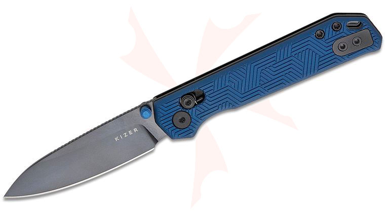 Kizer Cutlery Begleiter 2.9 Clutch Lock Folding Knife 2.97 inch S35VN Matte DLC Ultra Drop Point Blade, Blue Machined Aluminum Handles, Reversible Clip