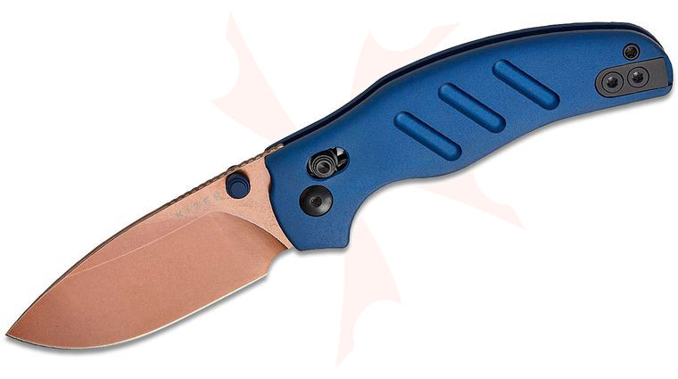 Kizer Cutlery Sheepdog Knives Chris Conaway C01C 2.9 CD Clutch Lock Folding Knife 2.95 inch Elmax Sunset Metal PVD Drop Point Blade, Blue Aluminum Handles, Reversible Clip