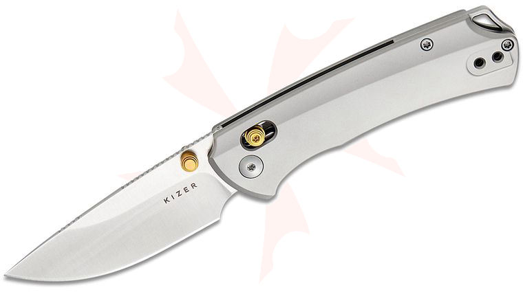 Kizer Cutlery Ulrich Hennicke Task I (T1) CD Clutch Lock Folding Knife 3.2 inch M390 Satin Drop Point Blade, Contoured Titanium Handles, Reversible Deep Carry Clip