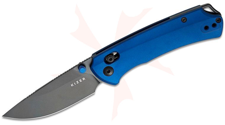 Kizer Cutlery Ulrich Hennicke Task I (T1) CD Clutch Lock Folding Knife 3.2 inch M390 Matte Black DLC-Ultra Drop Point Blade, Contoured Blue Aluminum Handles, Reversible Deep Carry Clip