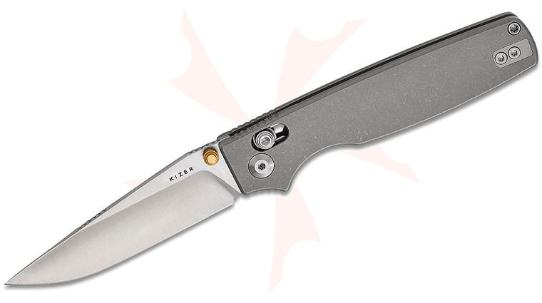 Kizer Cutlery Original 2 Clutch Lock Folding Knife 3.17 inch S45VN Satin Modified Drop Point Blade, Gray Titanium Handles, Reversible Deep Carry Clip