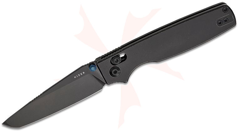 Kizer Cutlery Original 2 Clutch Lock Folding Knife 3.2 inch S45VN Black DLC-Ultra Tanto Blade, Black Titanium Handles, Reversible Deep Carry Clip