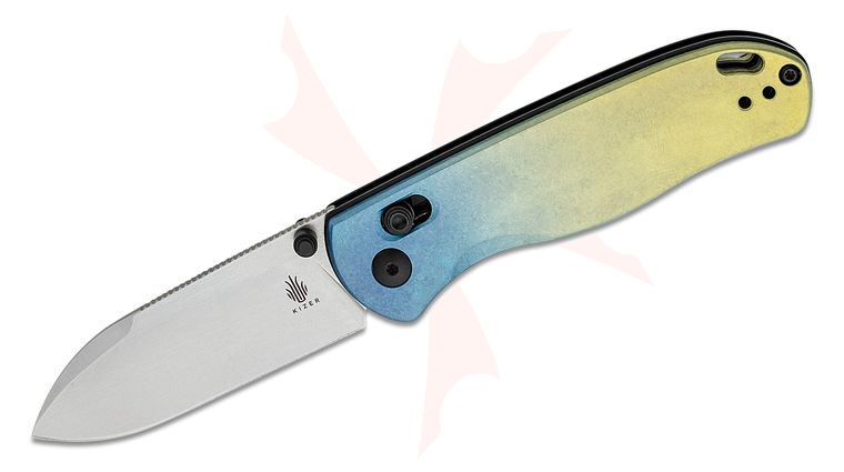Kizer Cutlery Azo Drop Bear Clutch Lock Folding Knife 2.99 inch LC200N Stonewashed Drop Point Blade, Gradient Snowflake Titanium Handles
