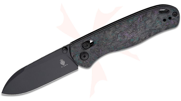 Kizer Cutlery Azo Drop Bear Clutch Lock Folding Knife 2.99 inch CPM-S35VN Black Stonewashed Drop Point Blade, Dark Matter Blue FatCarbon Handles