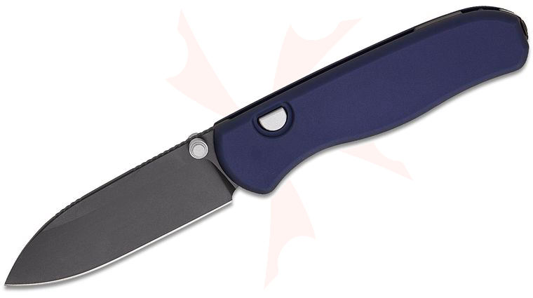 Kizer Cutlery Azo Drop Bear Zero Button Liner Lock Folding Knife 3.1 inch M390 Matte Black DLC Ultra Drop Point Blade, Dark Blue Aluminum Handles, Reversible Bayonet Clip
