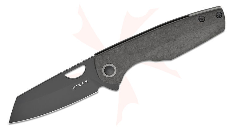 Kizer Cutlery Vincent Rizzo Sparrow Frame Lock Flipper Knife 3.27 inch CPM-S45VN Black Reverse Tanto Sheepsfoot Blade, Marble Carbon Fiber and Titanium Handles