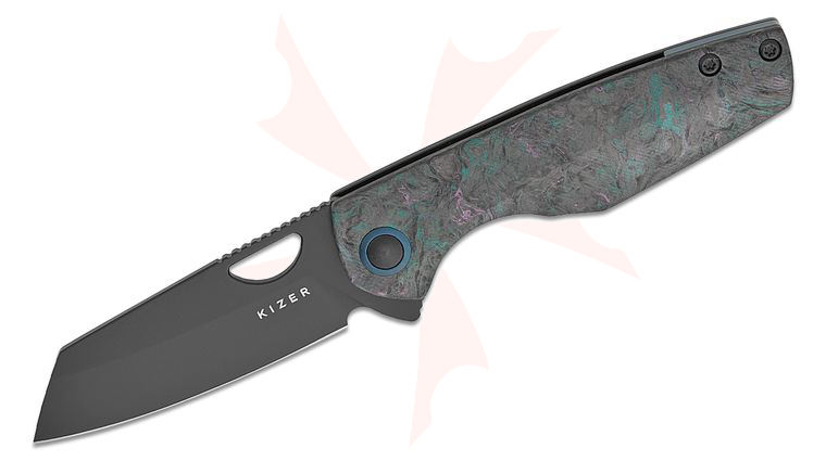 Kizer Cutlery Vincent Rizzo Sparrow Frame Lock Flipper Knife 3.27 inch CPM-20CV Black Reverse Tanto Sheepsfoot Blade, Medusa FatCarbon and Titanium Handles