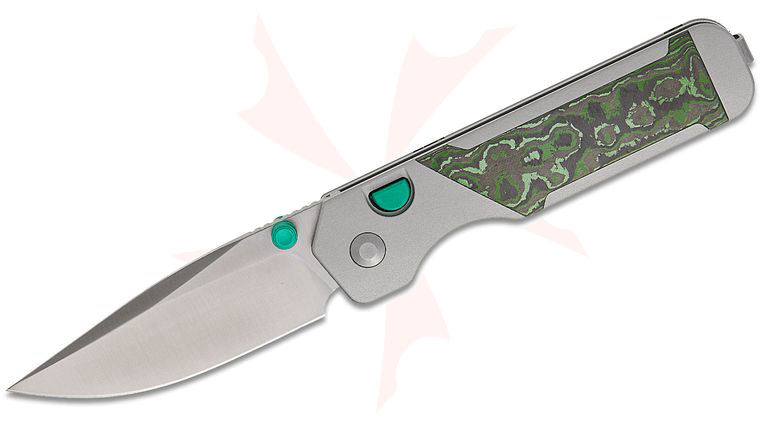 Kizer Cutlery Jonathan Styles Militaw 315 Button Liner Lock Folding Knife 3.1 inch M390 Satin Drop Point Blade, Gray Aluminum Handles with KwikSwap Jungle Wear FatCarbon Inlays