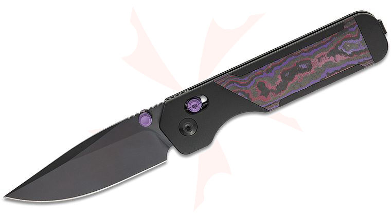 Kizer Cutlery Jonathan Styles Militaw 315 Clutch Lock Folding Knife 3.1 inch Elmax Matte Black DLC Ultra Drop Point Blade, Black Aluminum Handles with KwikSwap Purple Haze FatCarbon Inlays