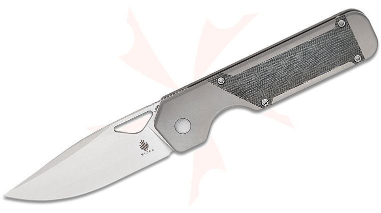 Kizer Cutlery Jonathan Styles Militaw Frame Lock Folding Knife 3.35 inch S35VN Satin Drop Point Blade, Contoured Titanium Handles with Black Micarta Inlays