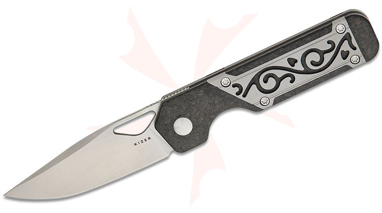 Kizer Cutlery Jonathan Styles Mini Militaw Frame Lock Front Flipper Knife 2.82 inch S45VN Satin Drop Point Blade, Contoured Titanium and Carbon Fiber Handles with Titanium and Carbon Fiber Inlays