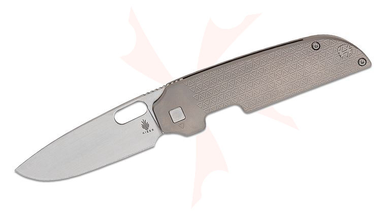 Kizer Cutlery Jacob Lundquist Varatas Front Flipper Knife 3.27 inch S35VN Stonewashed Drop Point Blade, 3D Machined Titanium Handles