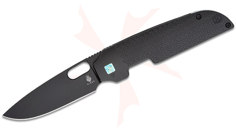 Kizer Cutlery Jacob Lundquist Varatas Front Flipper Knife 3.27 inch S35VN Black Drop Point Blade, Black 3D Machined Titanium Handles, Chidori Accents