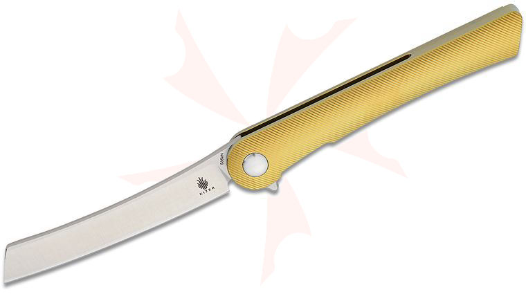 Kizer Cutlery Alex Berkowitz Mercury Frame Lock Flipper Knife 3.27 inch S35VN Stonewashed Sheepsfoot Blade, Bronze Contoured Titanium Handles