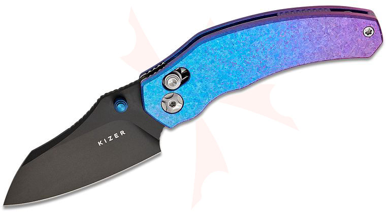 Kizer Cutlery O. SHO Mini Bulldog Clutch Lock Folding Knife 2.51 inch CPM-S45VN Black DLC-Ultra Sheepsfoot Blade, Blurple Titanium Handles