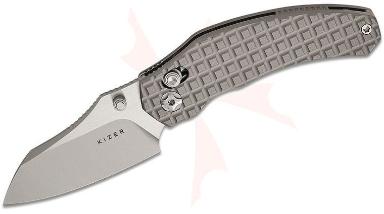 Kizer Cutlery O. SHO Mini Bulldog Clutch Lock Folding Knife 2.51 inch CPM-S45VN Stonewashed Sheepsfoot Blade, Frag Pattern Titanium Handles