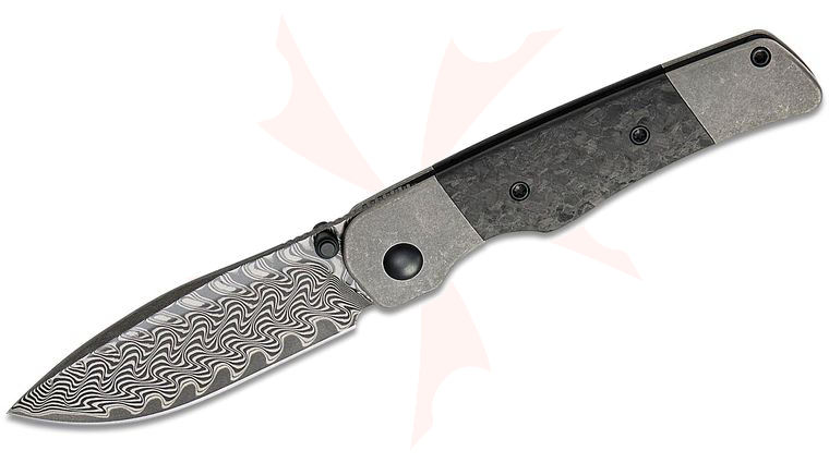 Kizer Cutlery Derek Sharon Coywolf Bolster Lock Front Flipper Knife 3.05 inch Damascus Harpoon Drop Point Blade, Bolstered Titanium Handles with Carbon Fiber Scales