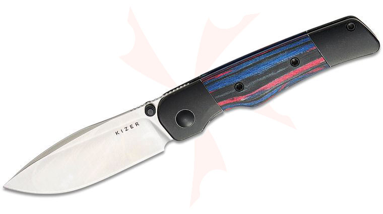 Kizer Cutlery Derek Sharon Coywolf Bolster Lock Front Flipper Knife 3.05 inch S45VN Satin Compound Harpoon Drop Point Blade, Black Bolstered Titanium Handles with Reconstituted Wood Scales