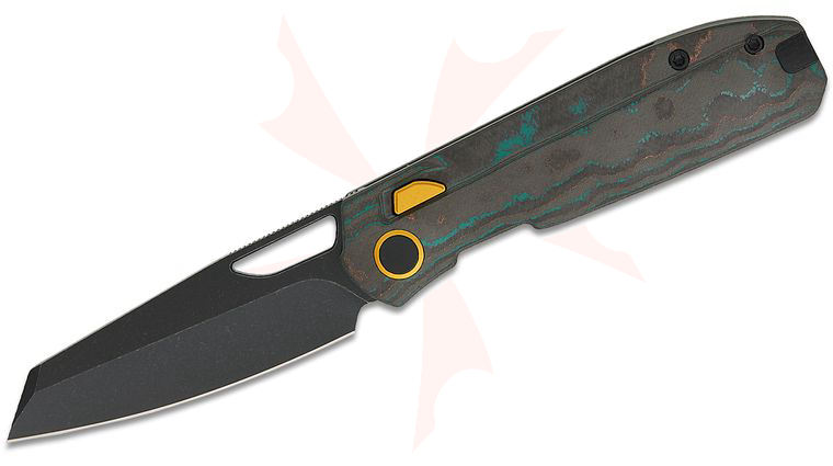 Kizer Cutlery Divo Knives Mash Button Liner Lock Folding Knife 3.21 inch M390 Black PVD Stonewashed Modified Sheepsfoot Blade, Shipwreck CamoCarbon Handles, Reversible Clip