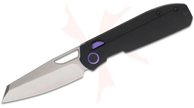 Kizer Cutlery Divo Knives Mash Button Liner Lock Folding Knife 3.21 inch M390 Satin Modified Sheepsfoot Blade, Black Aluminum Handles, Reversible Clip