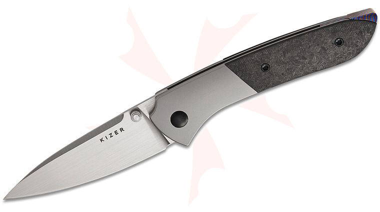 Kizer Cutlery Chris Conaway Spitfire Folding Knife 3.13 inch S35VN Satin Brushed Drop Point Blade, Titanium Handles with Carbon Fiber Inlays, Timascus Backspacer